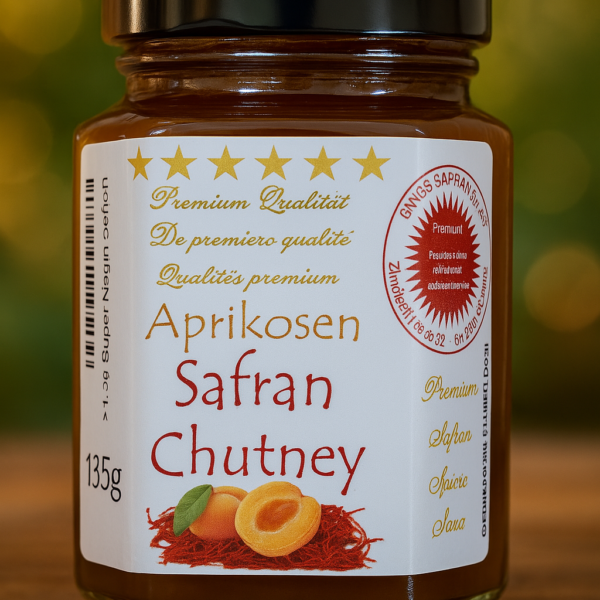 Aprikosen Safran Chutney mit Super Negin Safran handgemacht in der Schweiz
