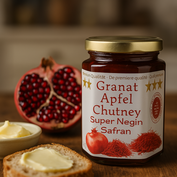 Granatapfel Safran Chutney mit Super Negin Safran handgemacht in der Schweiz