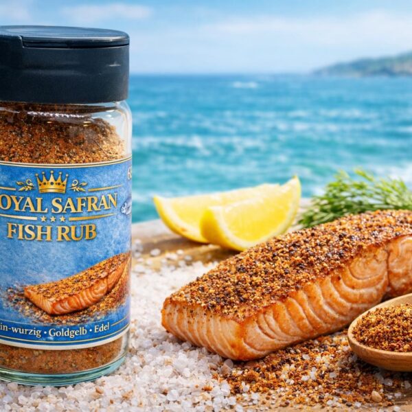 Royal Safran Fish Rub auf gegrilltem Fisch mit Zitrone