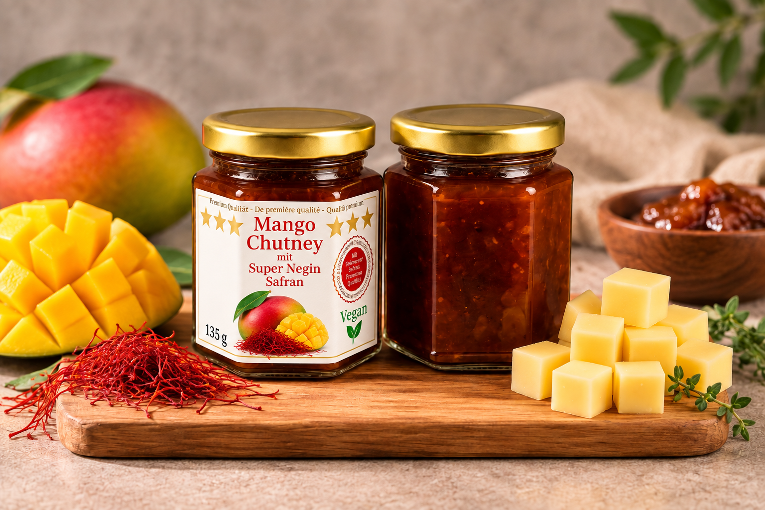 Mango Chutney mit Super Negin Safran – mit und ohne Etikett